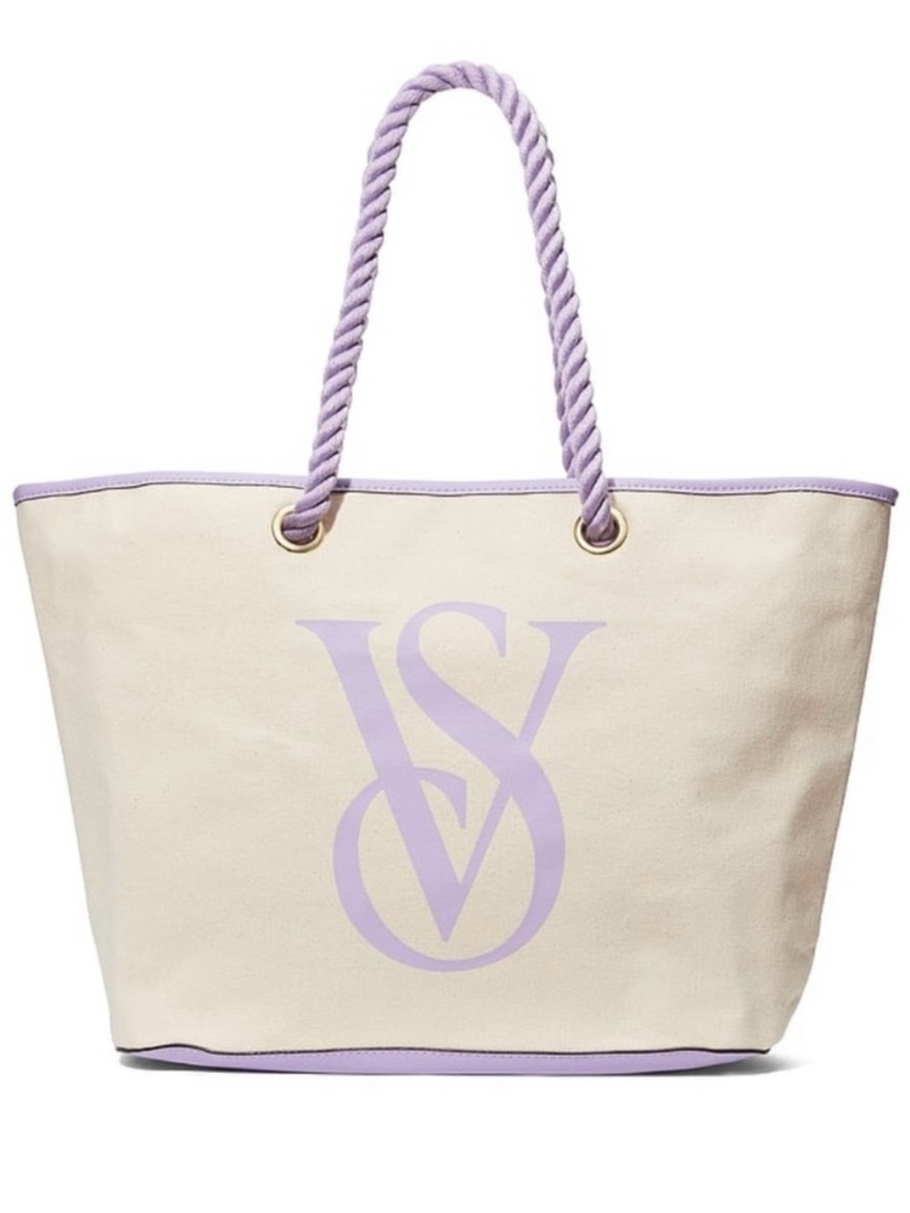 Victoria's Secret Cream and Lavender Canvas Tote Bag